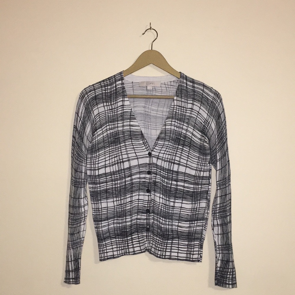 Ann Taylor Loft Black and White Striped Cardigan